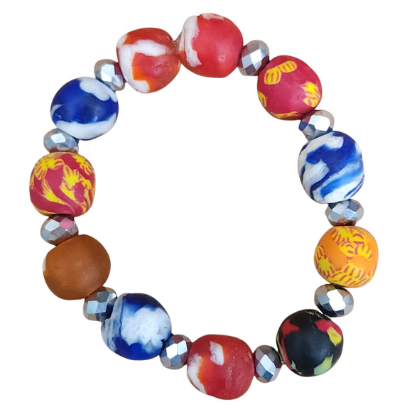 set of 3 AFRICAN handmade trade bead choker statement necklace bracelet earrings - Picture 4 of 6